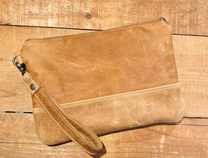 Medium Nesting Zipper Pouch in Waxed Canvas and Leather