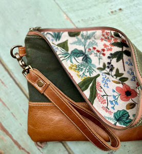 Large Nesting Zipper Pouch with Waxed Canvas and Leather