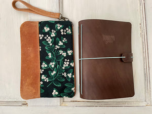 Medium Nesting Zipper Pouch in Waxed Canvas and Leather