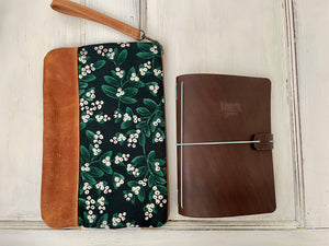 Large Nesting Zipper Pouch with Waxed Canvas and Leather